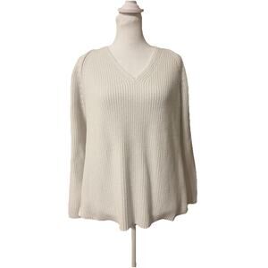 J Crew Chunky V Neck Beachy Coastal Collegiate Summer Sweater L 100% Cotton